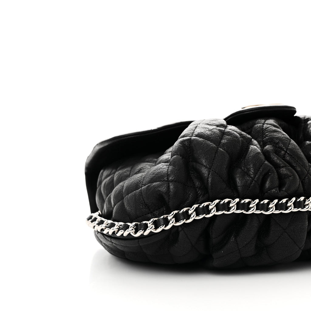 Washed Lambskin Quilted Large Chain Around Messenger Black