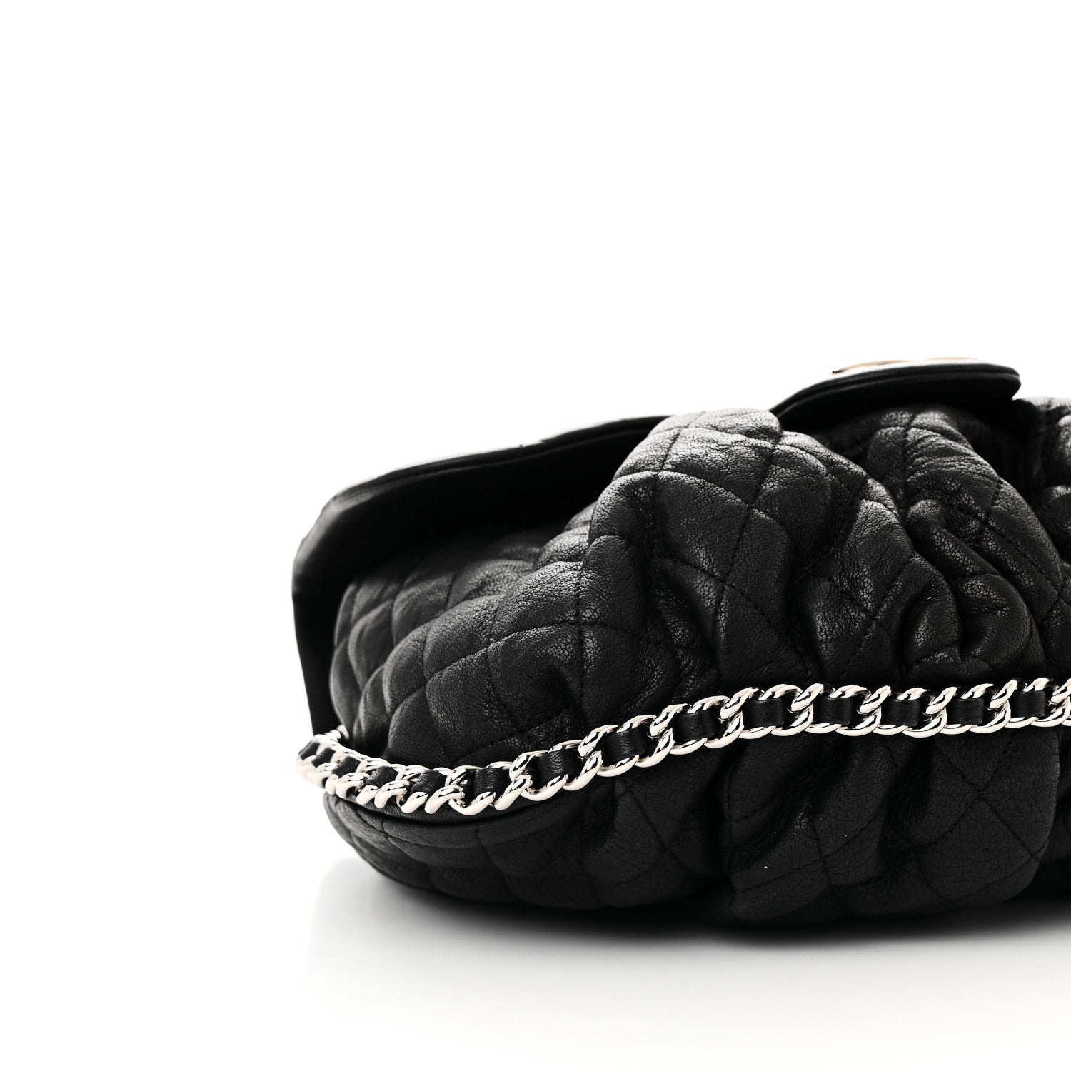 Washed Lambskin Quilted Large Chain Around Messenger Black
