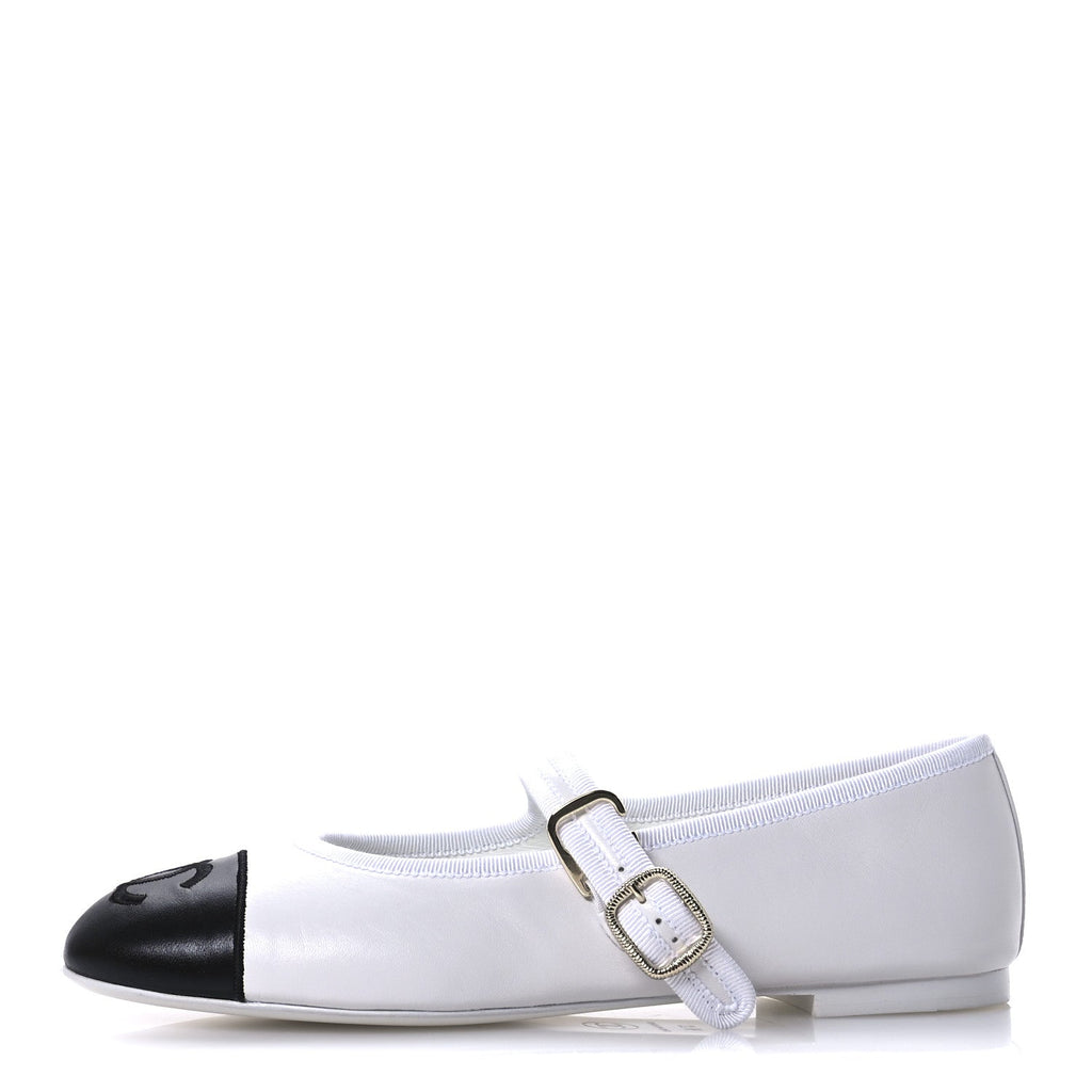 Lambskin Mary Jane Flats 37.5 White Black