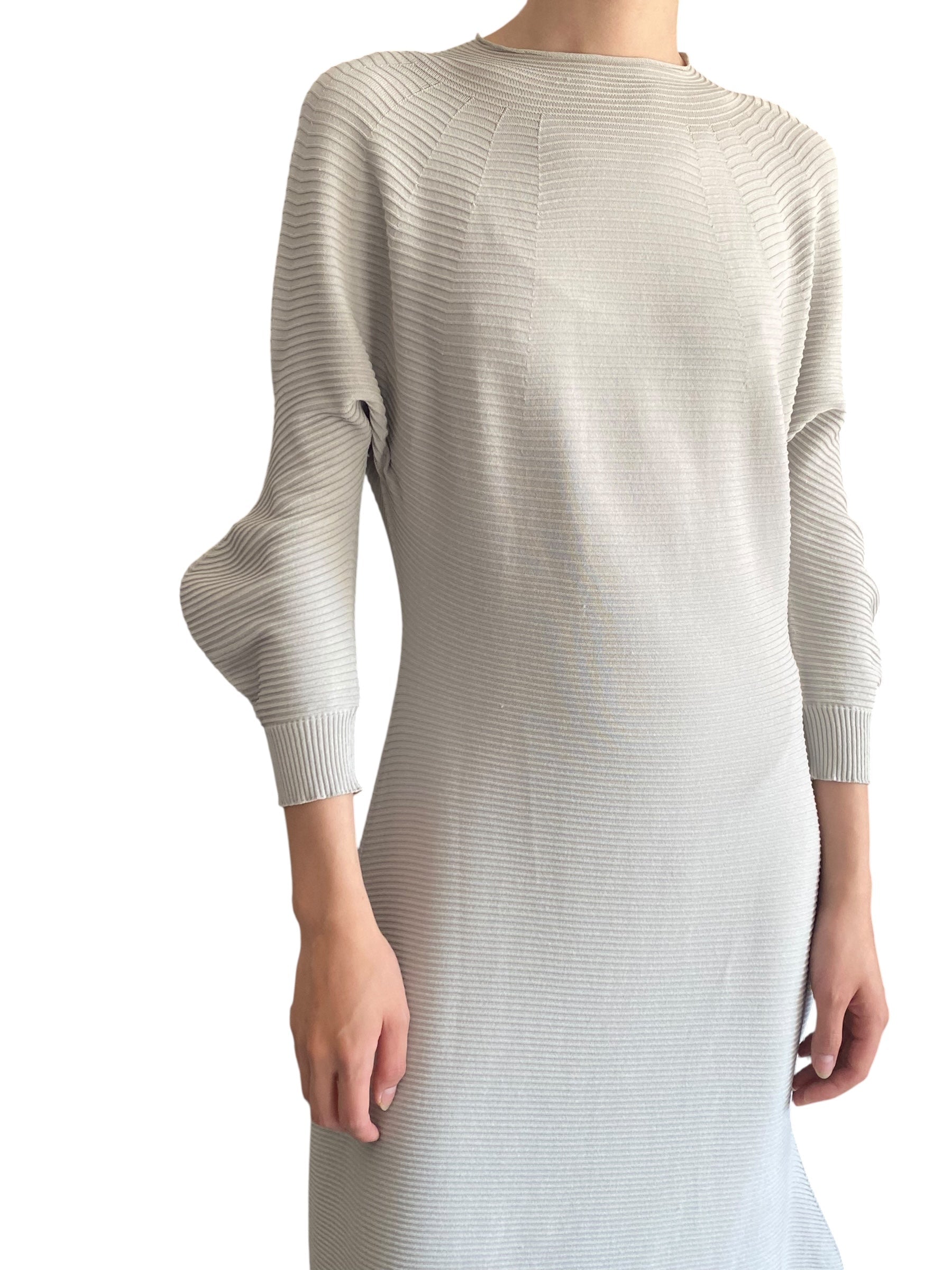 Issey Miyake Grey Knit Ribbed Sweater Maxi Dress - JP 2