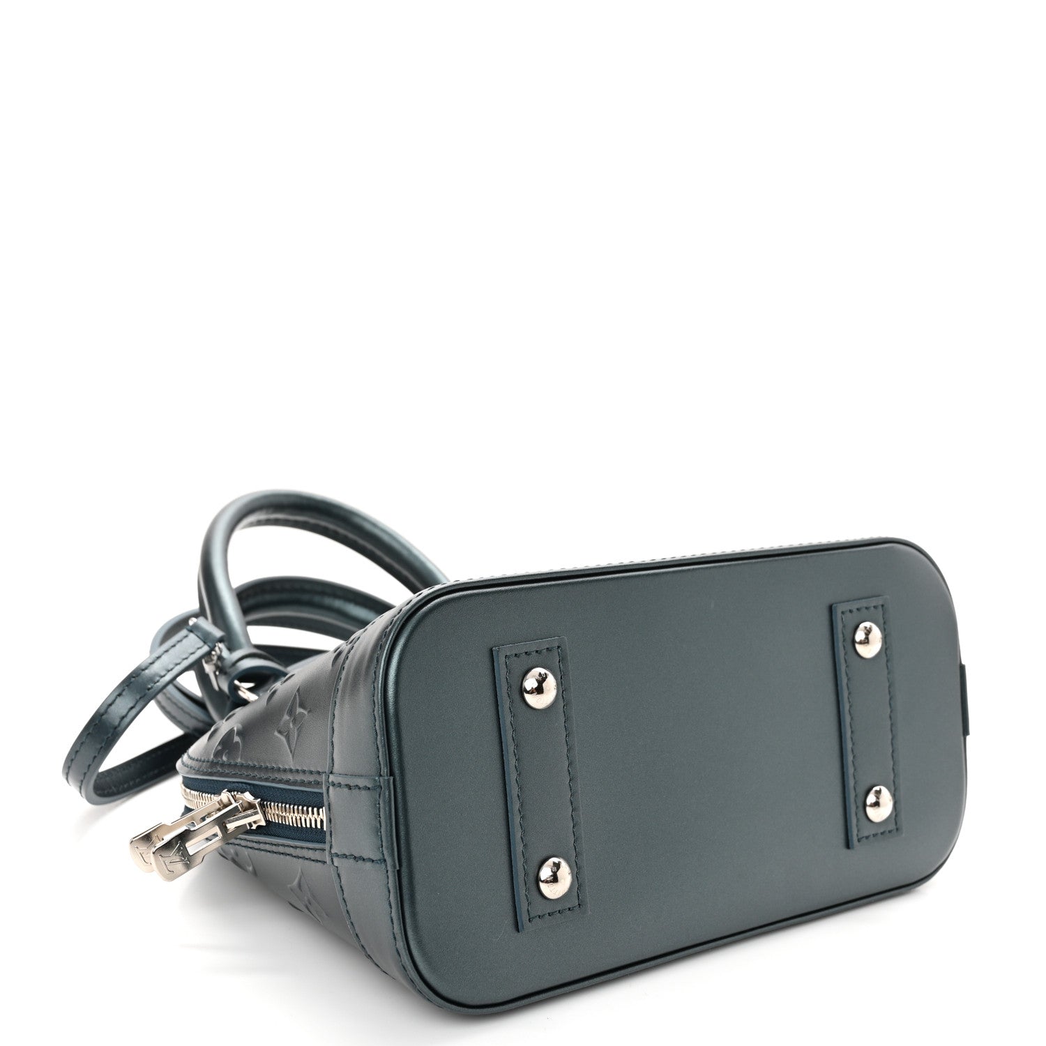 Metallic Calfskin Debossed Monogram Alma BB Steel Blue