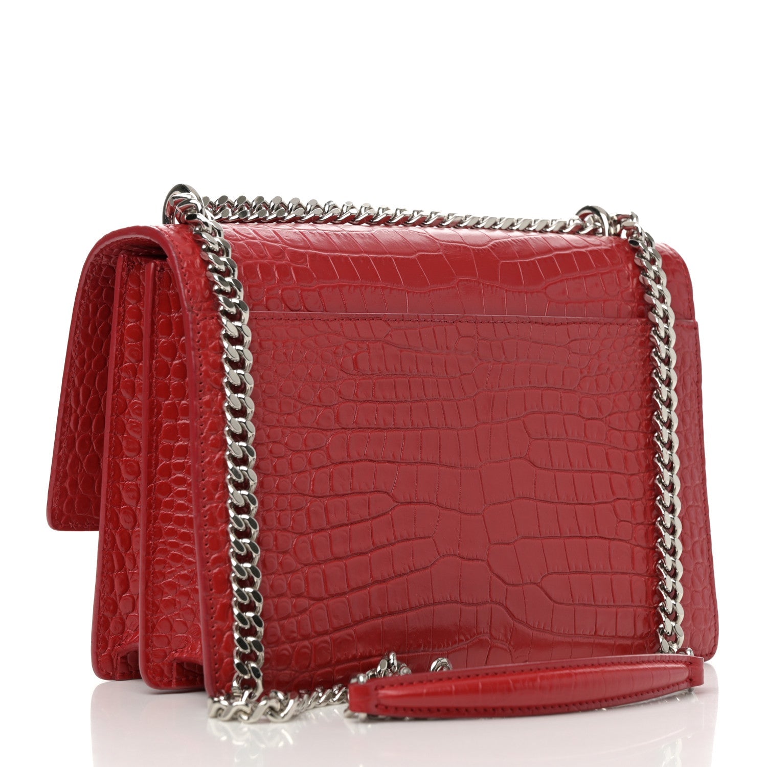 Calfskin Crocodile Embossed Medium Monogram Sunset Rouge Eros