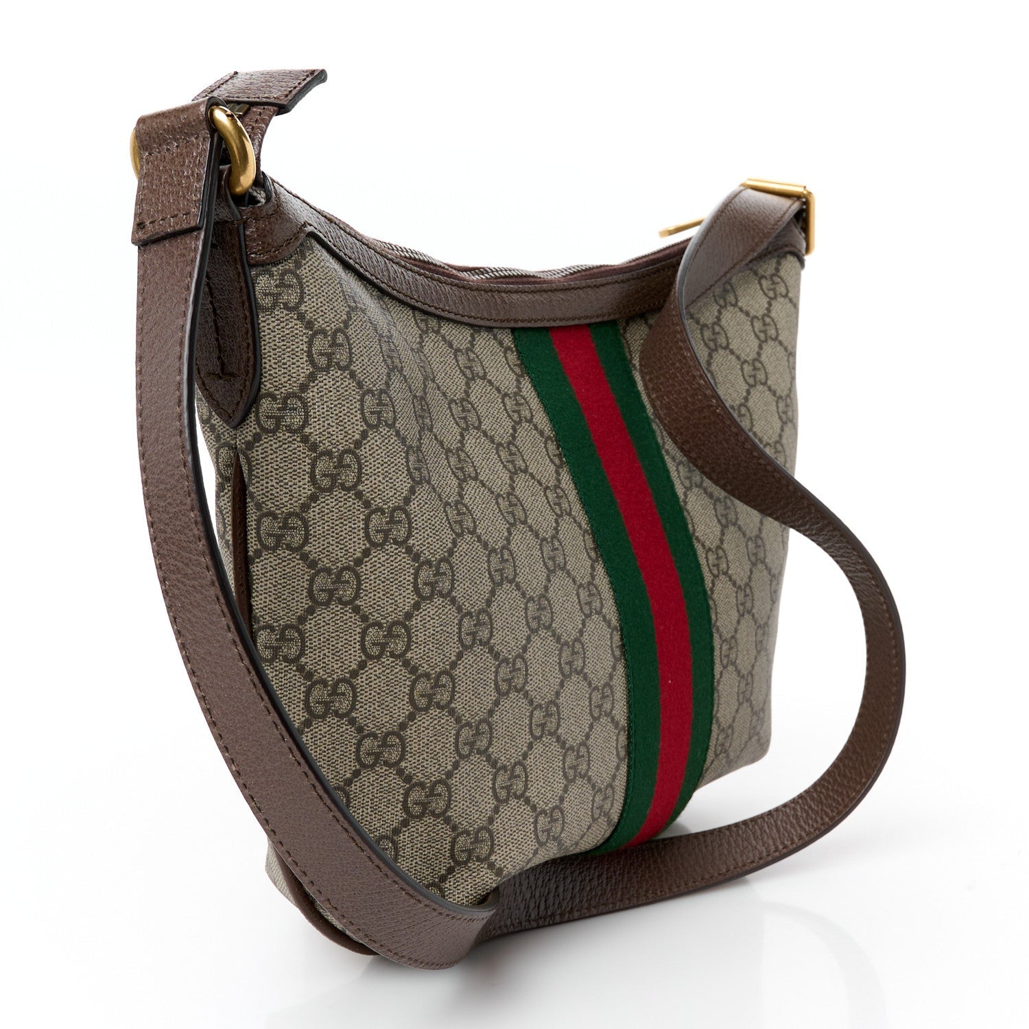 GG Supreme Monogram Web Small Ophidia Half Moon Hobo Brown