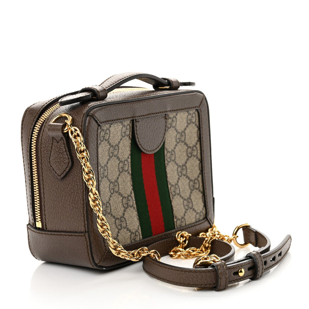 GG Supreme Monogram Mini Ophidia Top Handle Shoulder Bag Brown