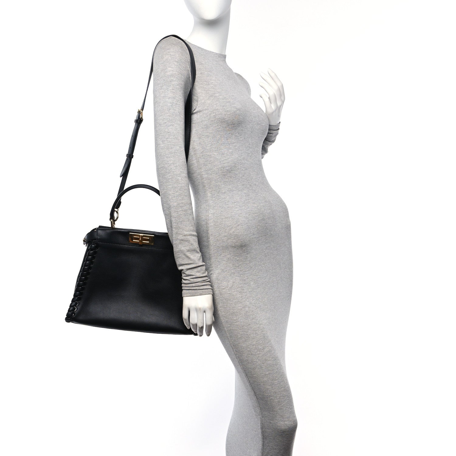 Vitello Seta Lace Up Medium Peekaboo Iconic Satchel Black
