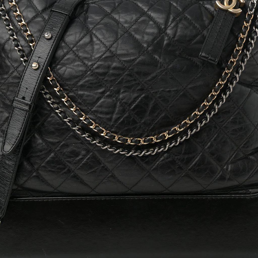 Aged Calfskin Quilted Maxi Gabrielle Hobo Black
