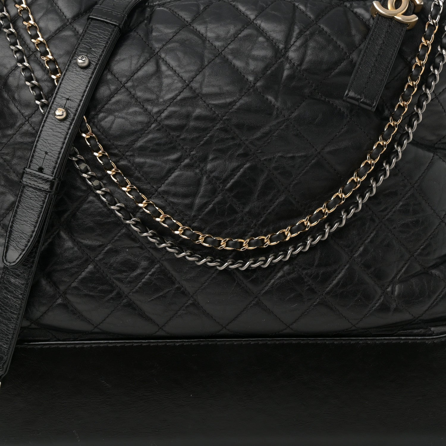 Aged Calfskin Quilted Maxi Gabrielle Hobo Black