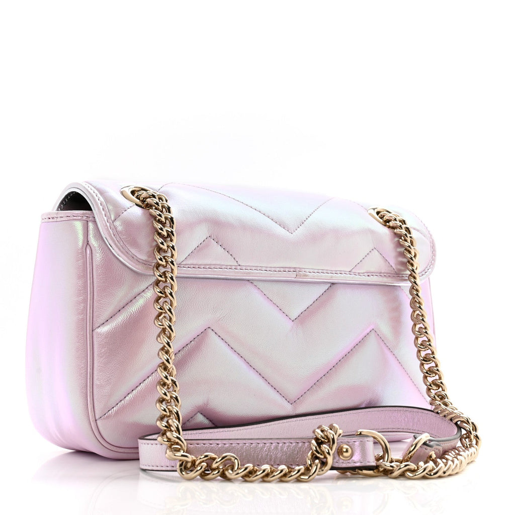 Iridescent Nappa Chevron Matelasse Small GG Marmont Shoulder Bag Iridescent Escape Pink