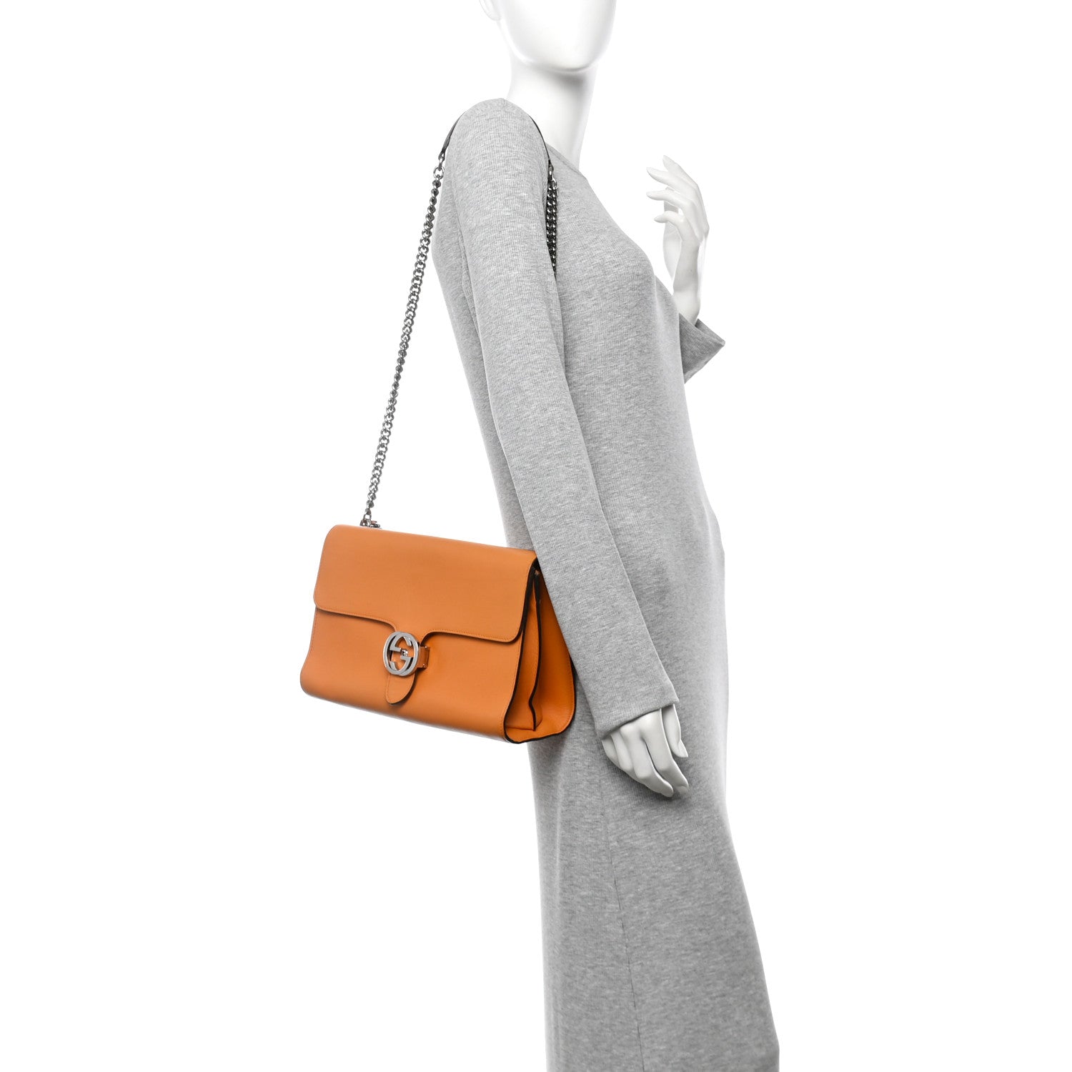 Moon Calfskin Medium Interlocking Shoulder Bag  Curcuma