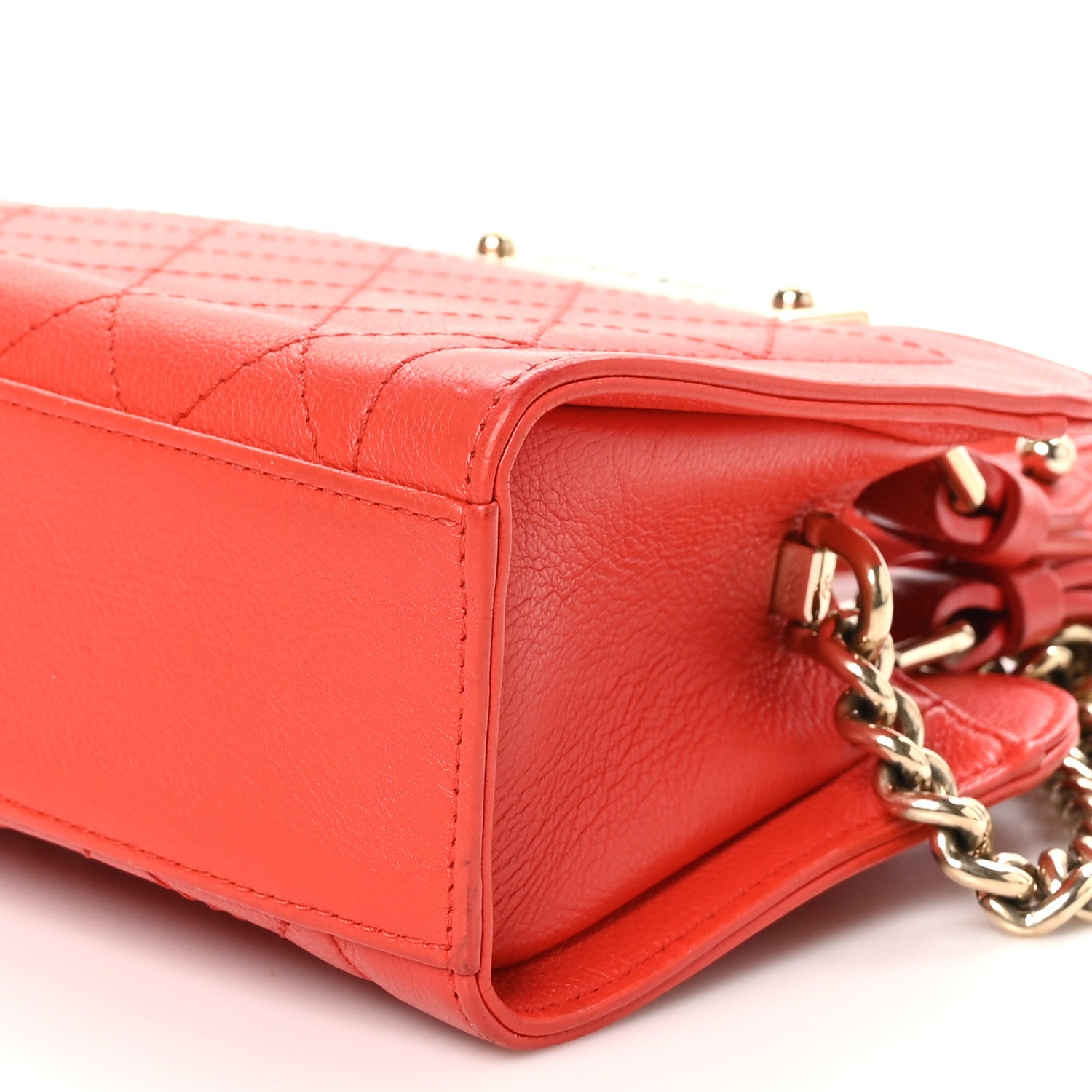 Grained Calfskin Stitched Mini Label  Shopper Tote Red