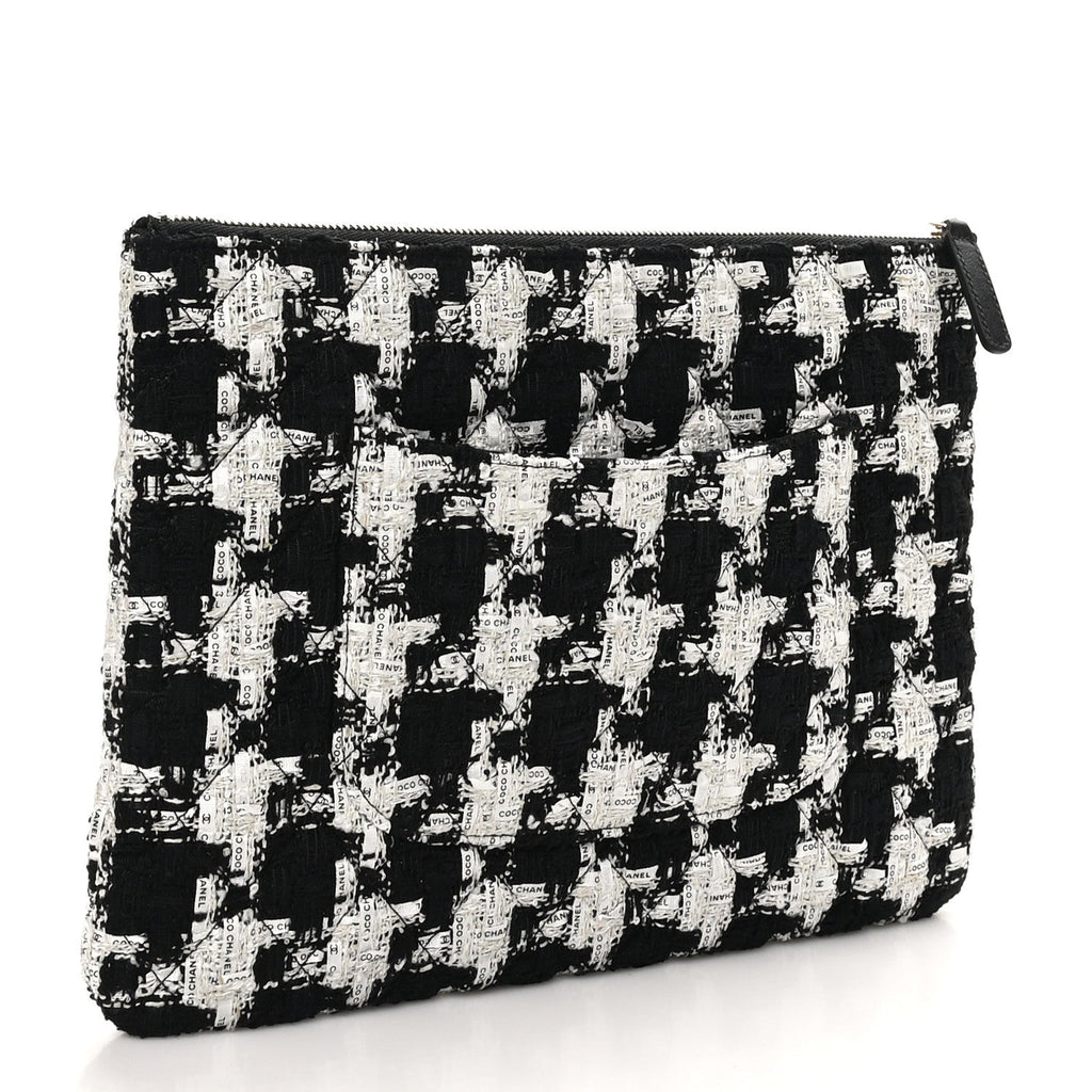 Tweed Quilted Medium Cosmetic Pouch Black Ecru White