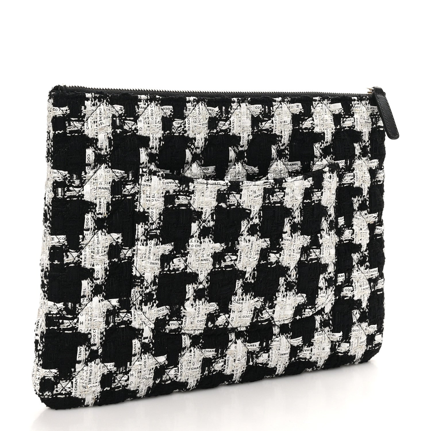 Tweed Quilted Medium Cosmetic Pouch Black Ecru White