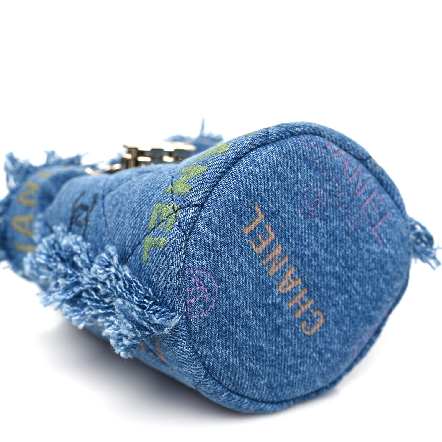 Denim Quilted Mood Mini Bucket With Chain Blue Multicolor