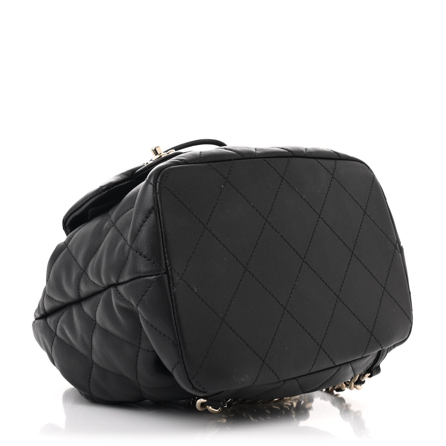 Lambskin Quilted Double Pocket Drawstring Backpack Black