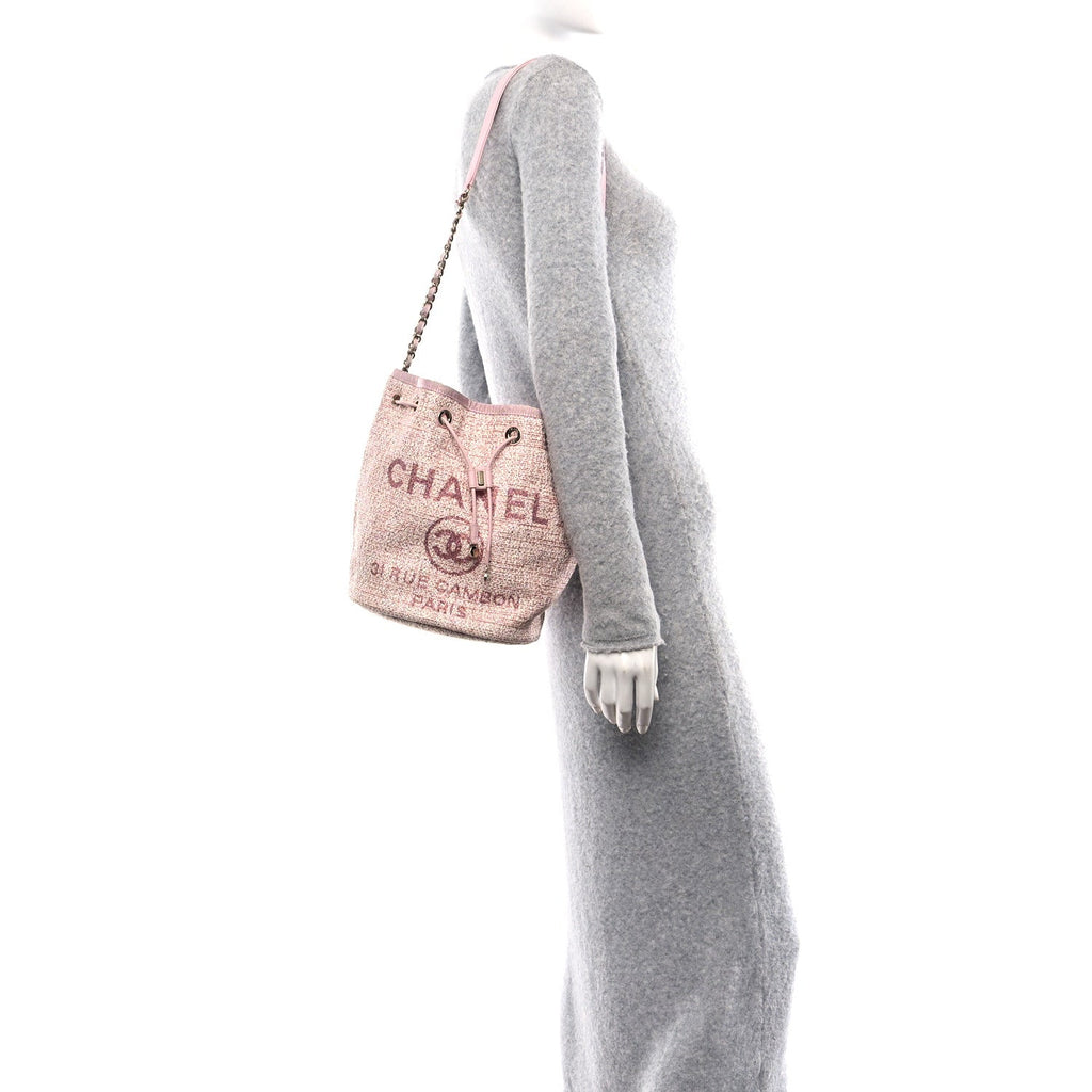 Lurex Boucle Deauville Drawstring Bucket Bag Pink