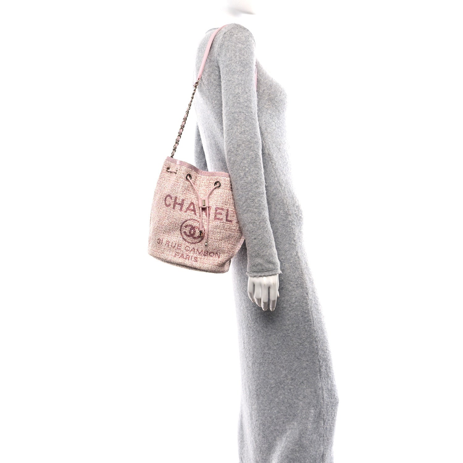 Lurex Boucle Deauville Drawstring Bucket Bag Pink