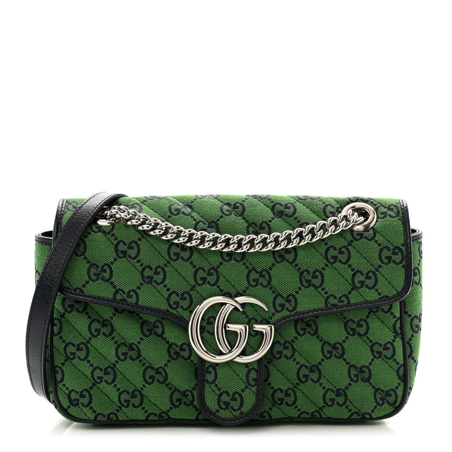 Monogram Multicolor Matelasse Diagonal Small GG Marmont Shoulder Bag Green Blue