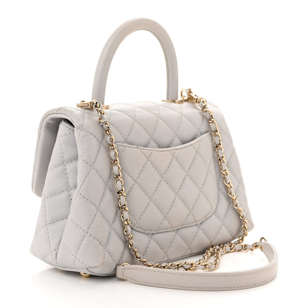 Caviar Quilted Mini Coco Handle Flap Light Grey
