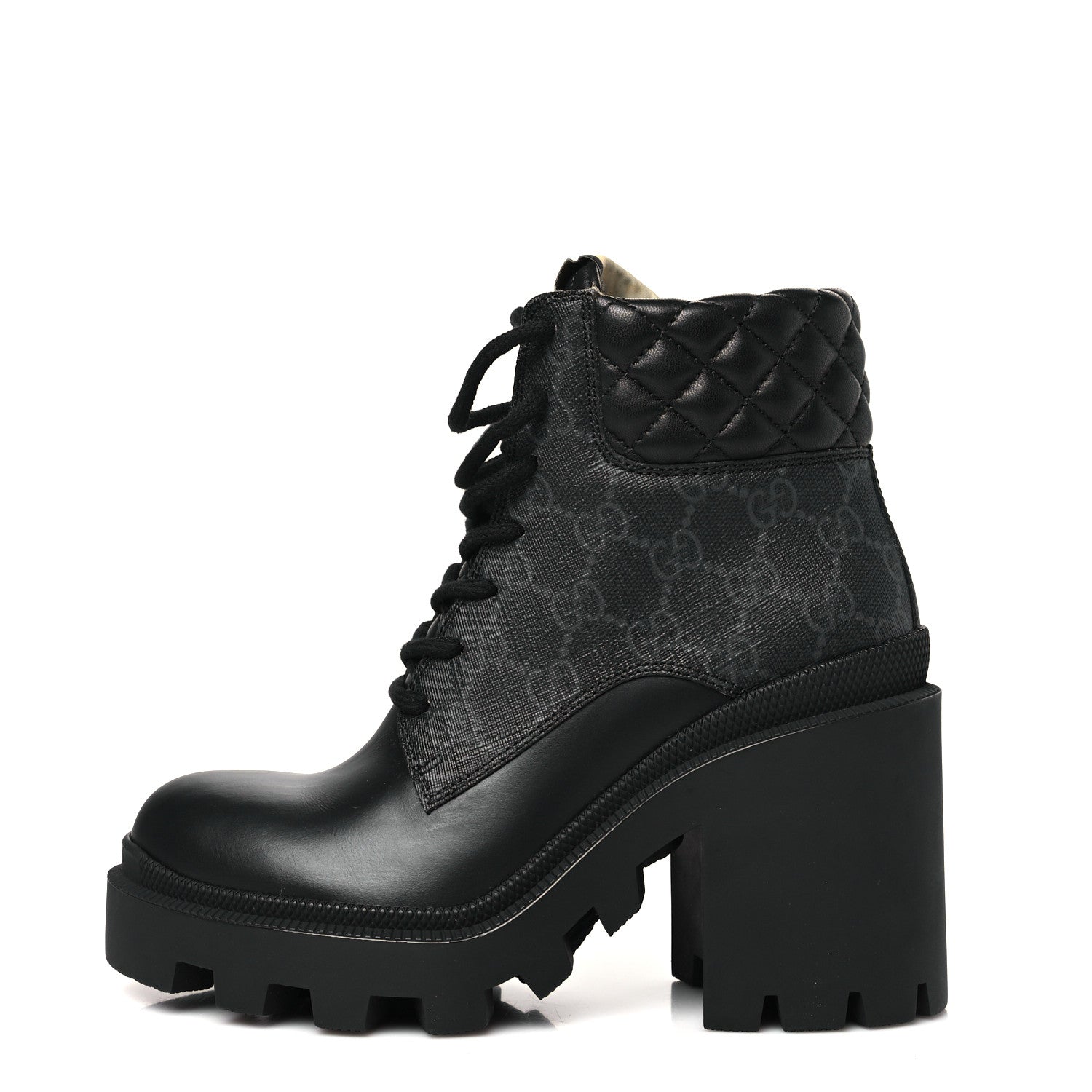Apollo Calfskin GG Supreme Nappa Samoa Quilted Lace Up Ankle Boots 35 Black