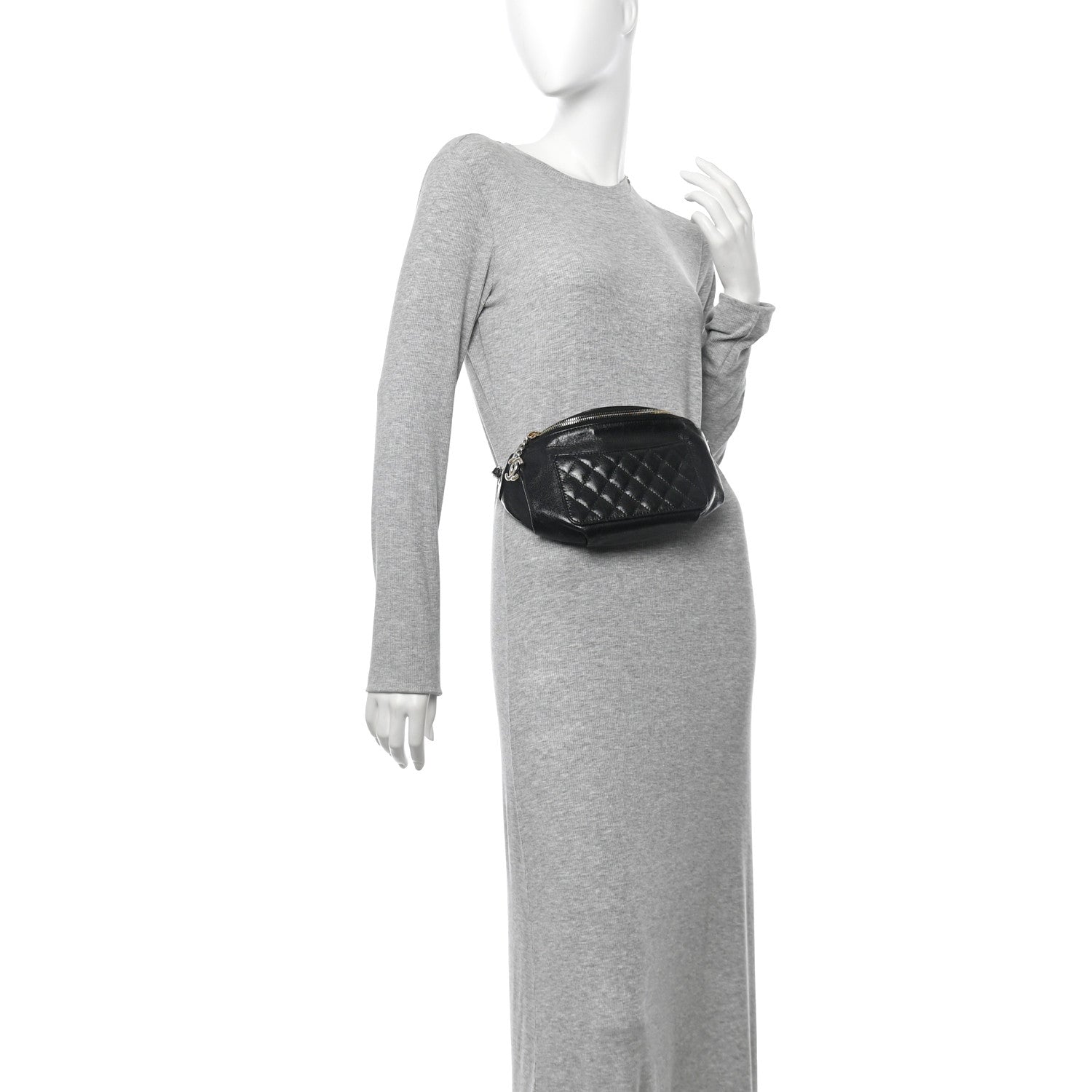 Crumpled Glazed Lambskin Quilted Waist Bag Fanny Pack Black