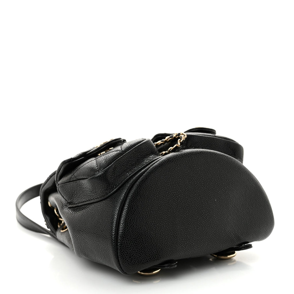 Shiny Caviar Quilted Small Duma Pockets Drawstring Backpack Black