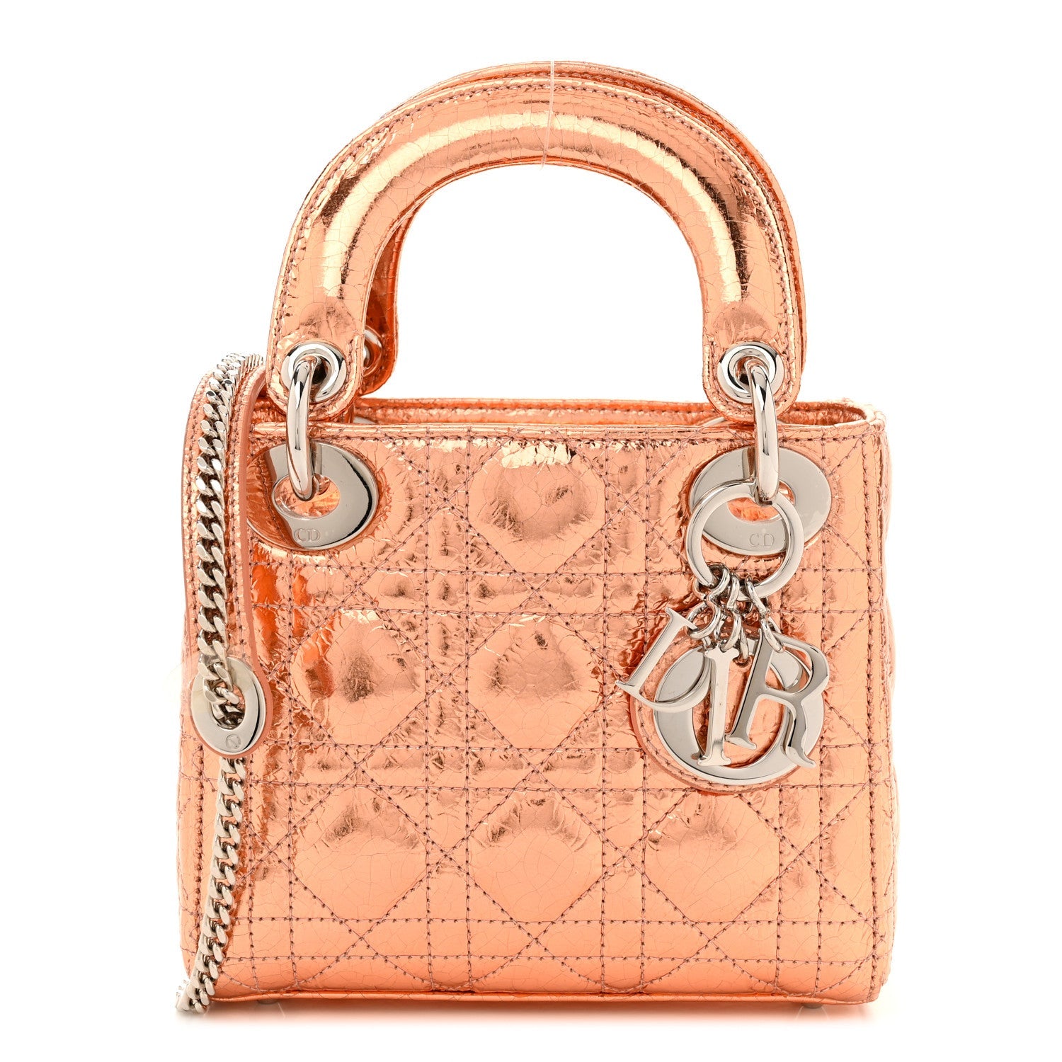Metallic Calfskin Cannage Mini Lady Dior Pink