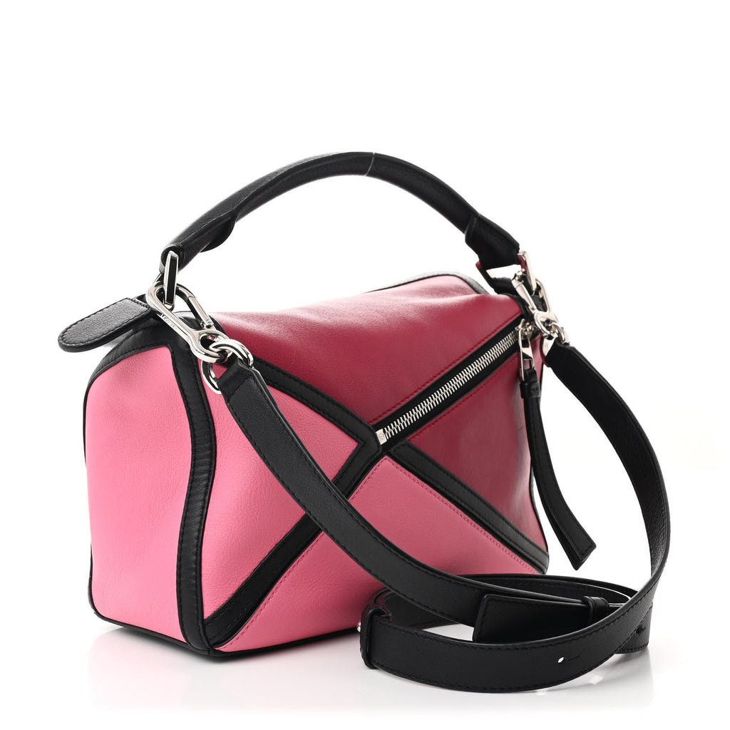 Calfskin Small Graphic Puzzle Bag Raspberry Wild Rose