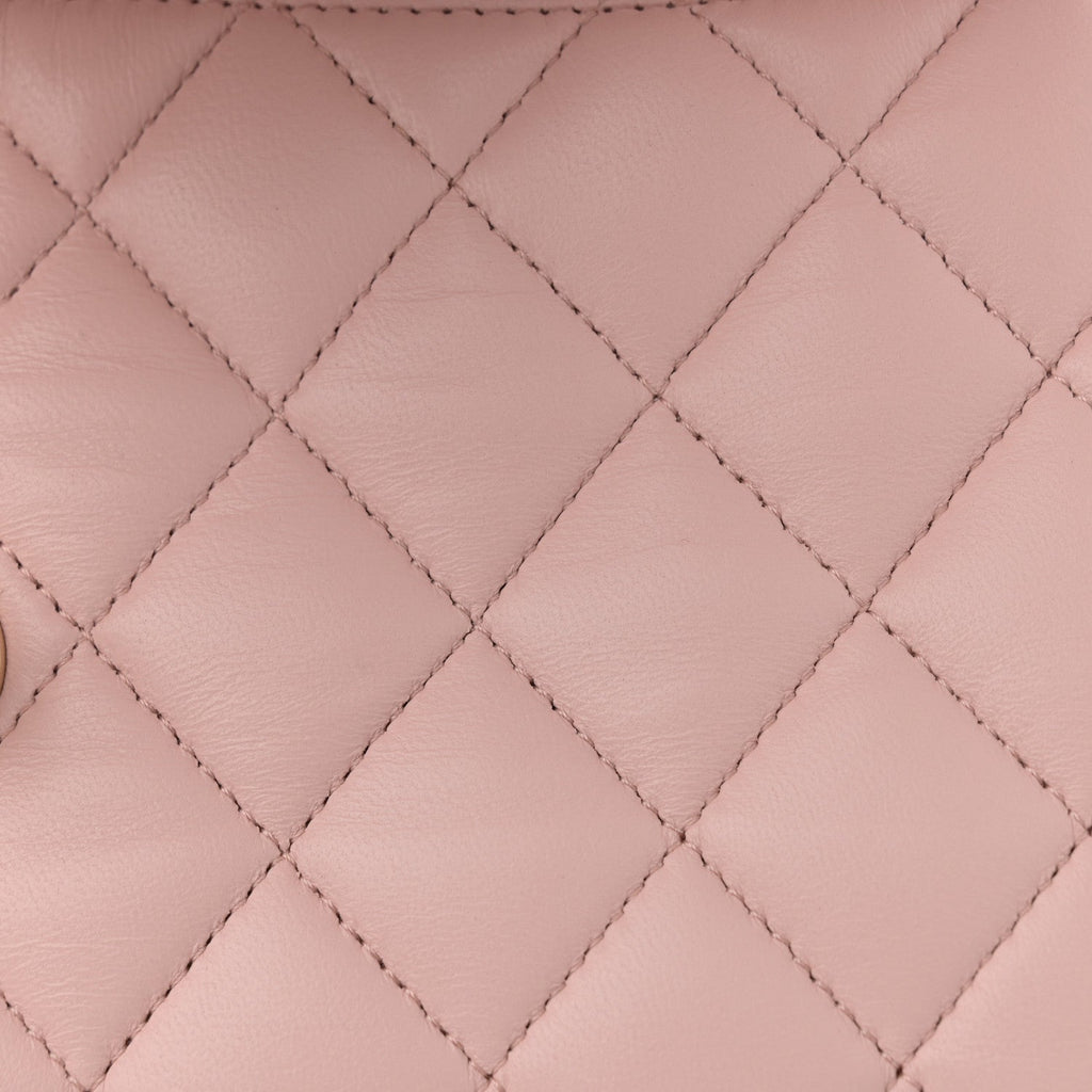 Lambskin Quilted Small Double Flap Light Pink