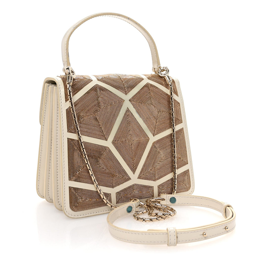 Calfskin Million Chain Motif Serpenti Forever Top Handle White