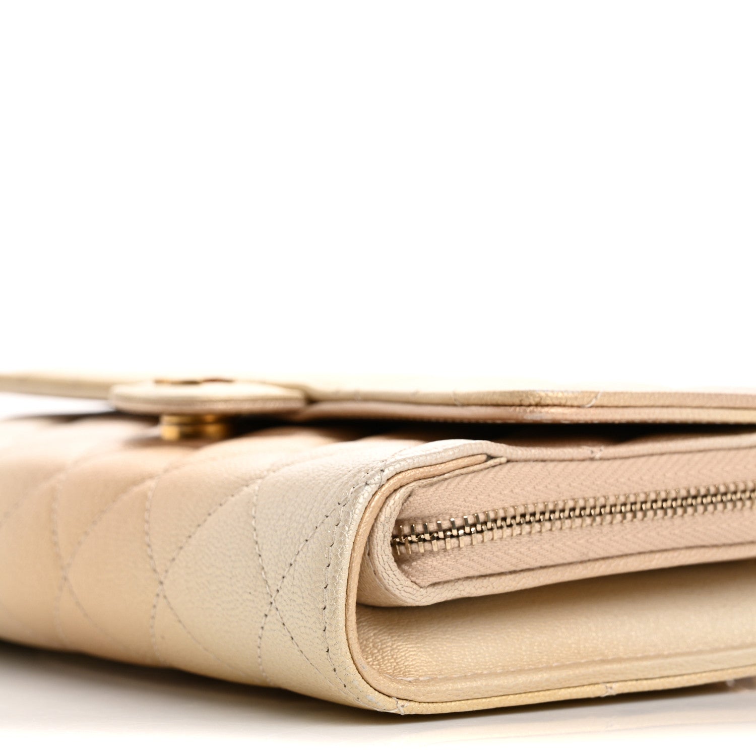 Metallic Goatskin Quilted Phone Holder Wallet on Removable Chain  Gold