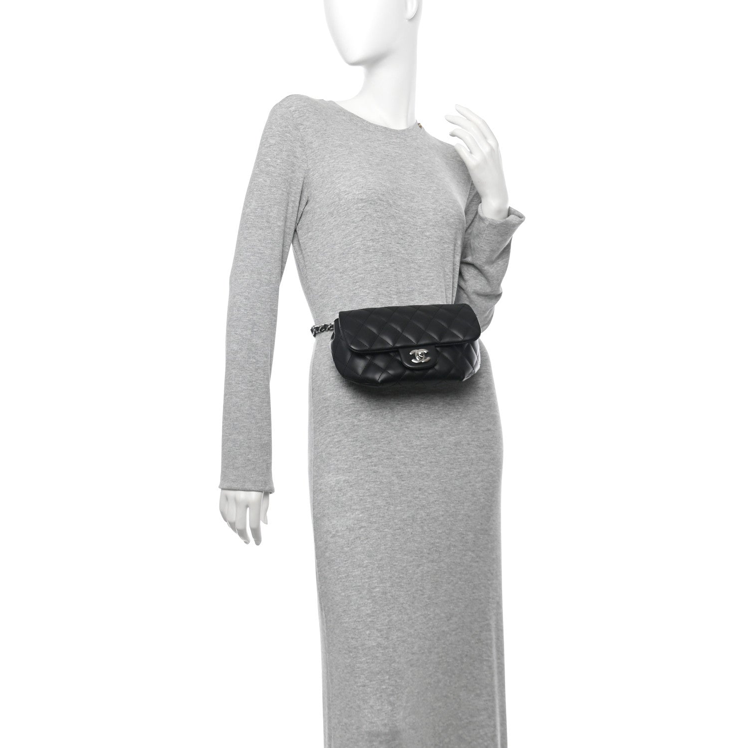 Calfskin Quilted CC Uniform Flap Belt Bag Black