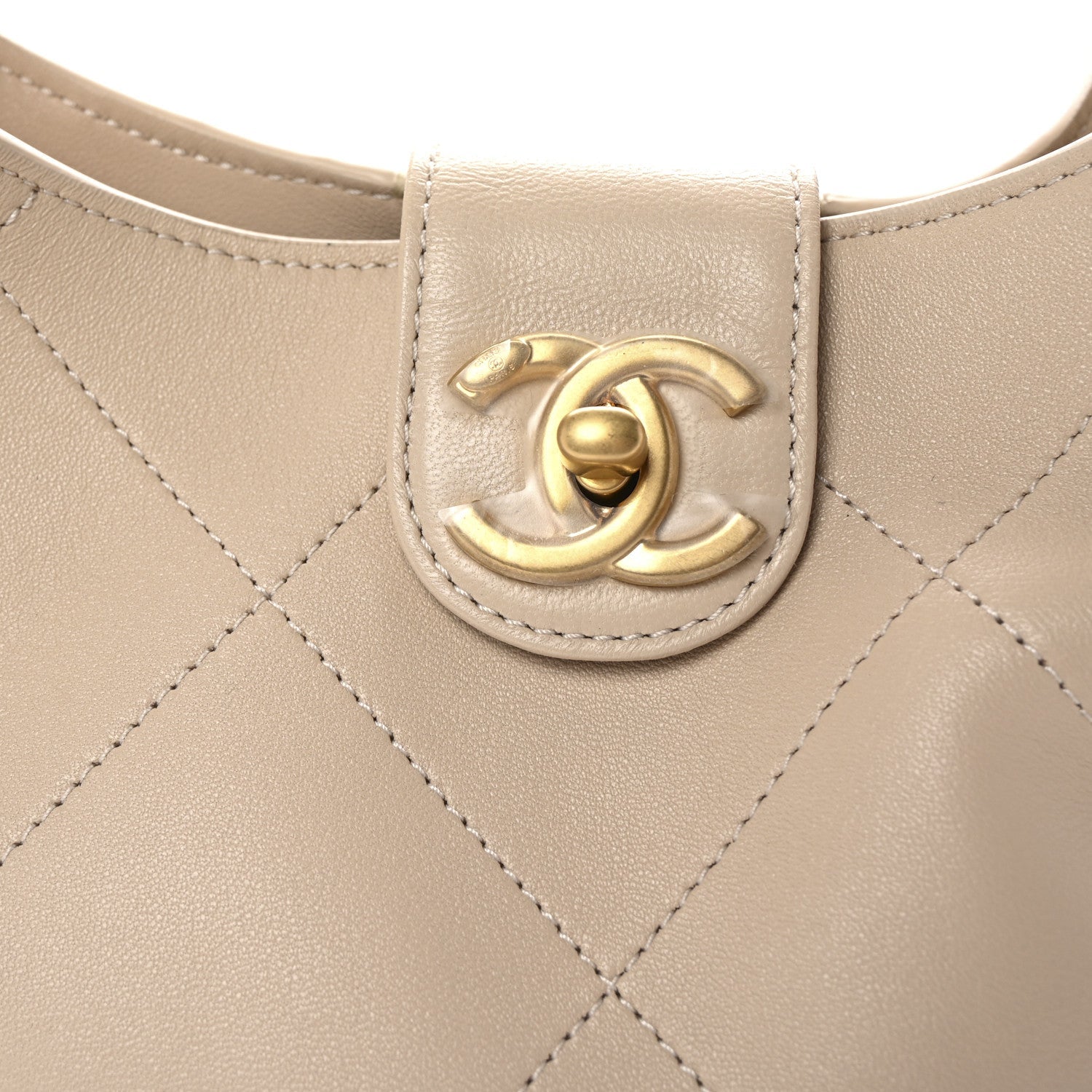 Shiny Lambskin Quilted Small Hobo Beige