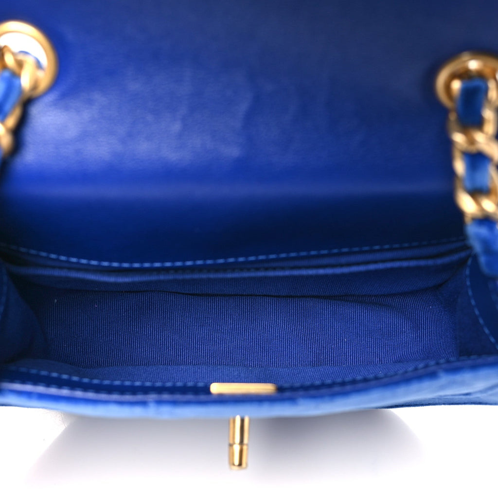Velvet Quilted Mini Place Vendome Flap Blue
