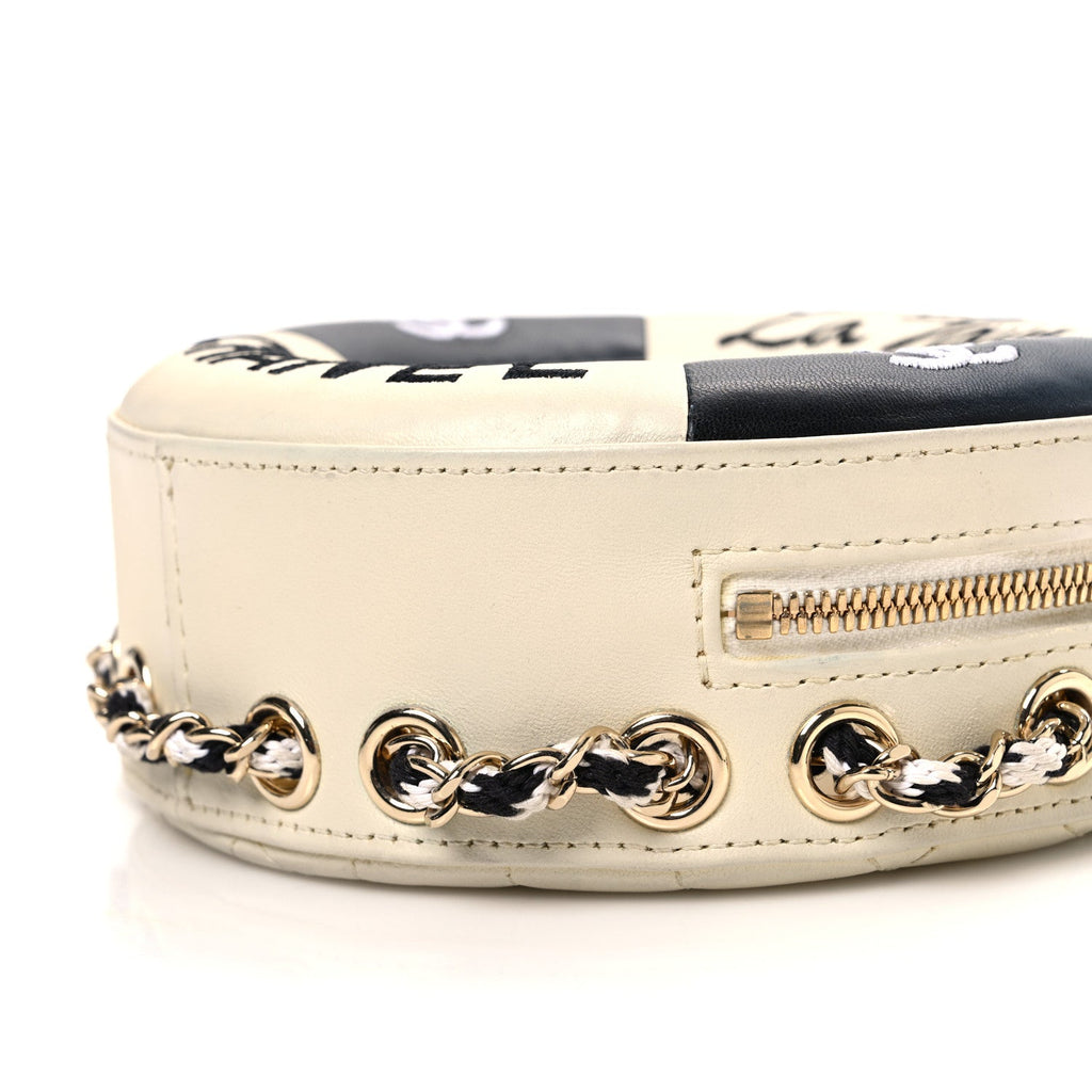 Lambskin Coco Lifesaver Round Bag Black White