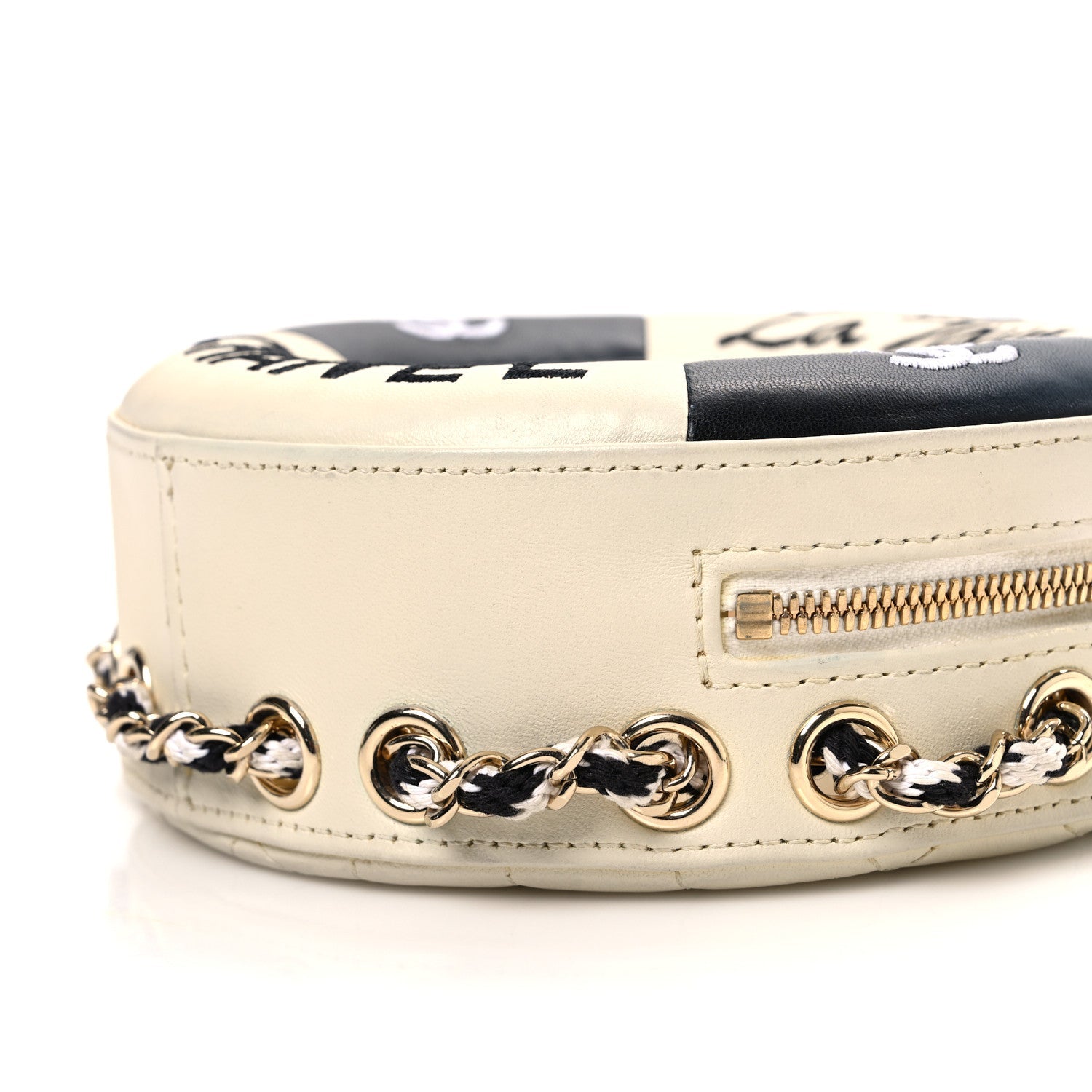 Lambskin Coco Lifesaver Round Bag Black White