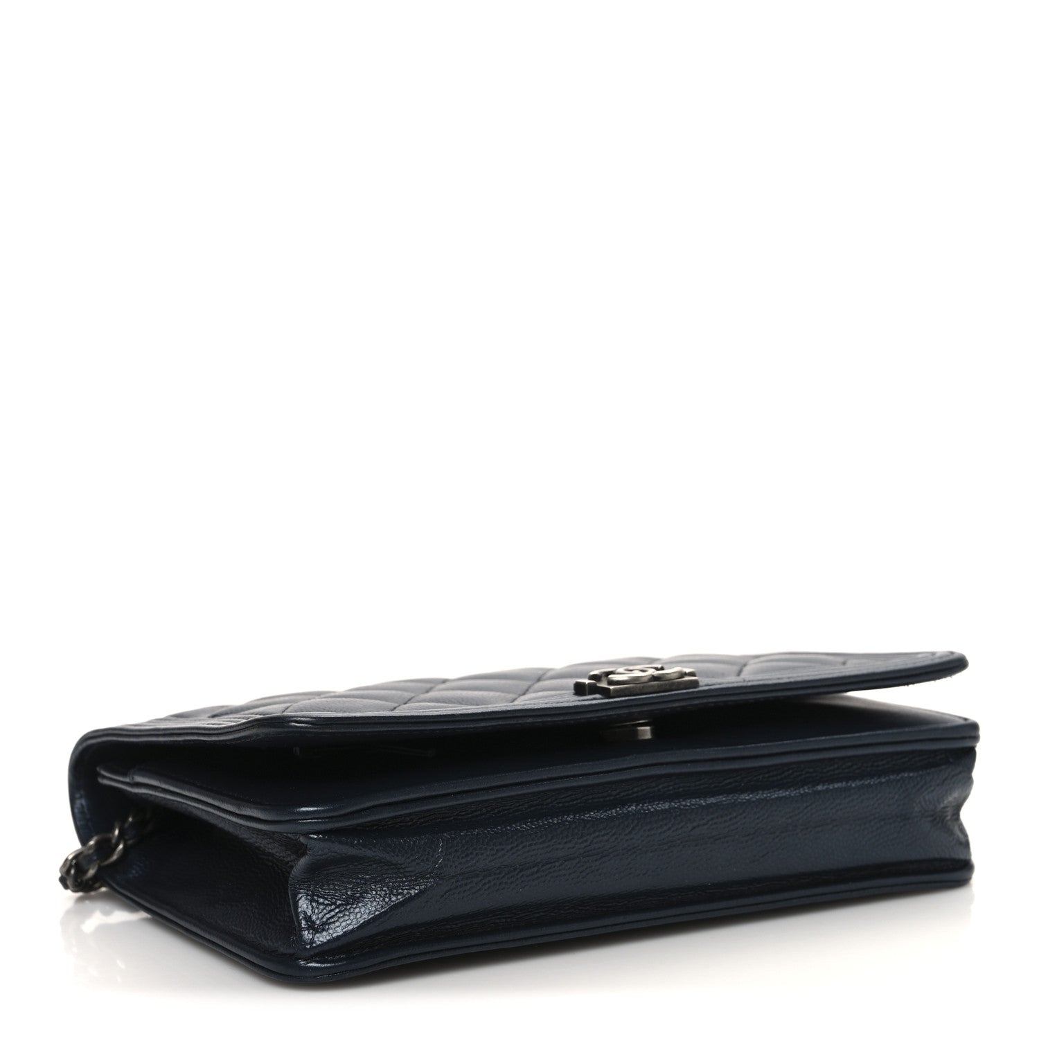 Iridescent Calfskin Quilted Boy Wallet On Chain WOC Blue