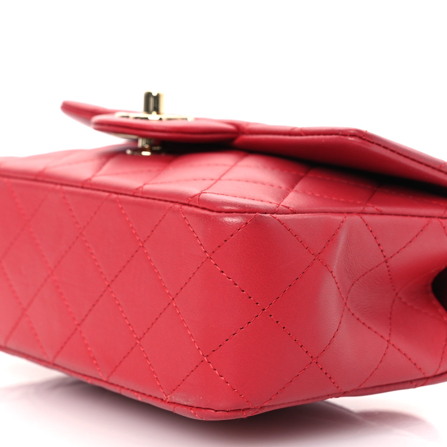 Lambskin Quilted Mini Top Handle Rectangular Flap Red