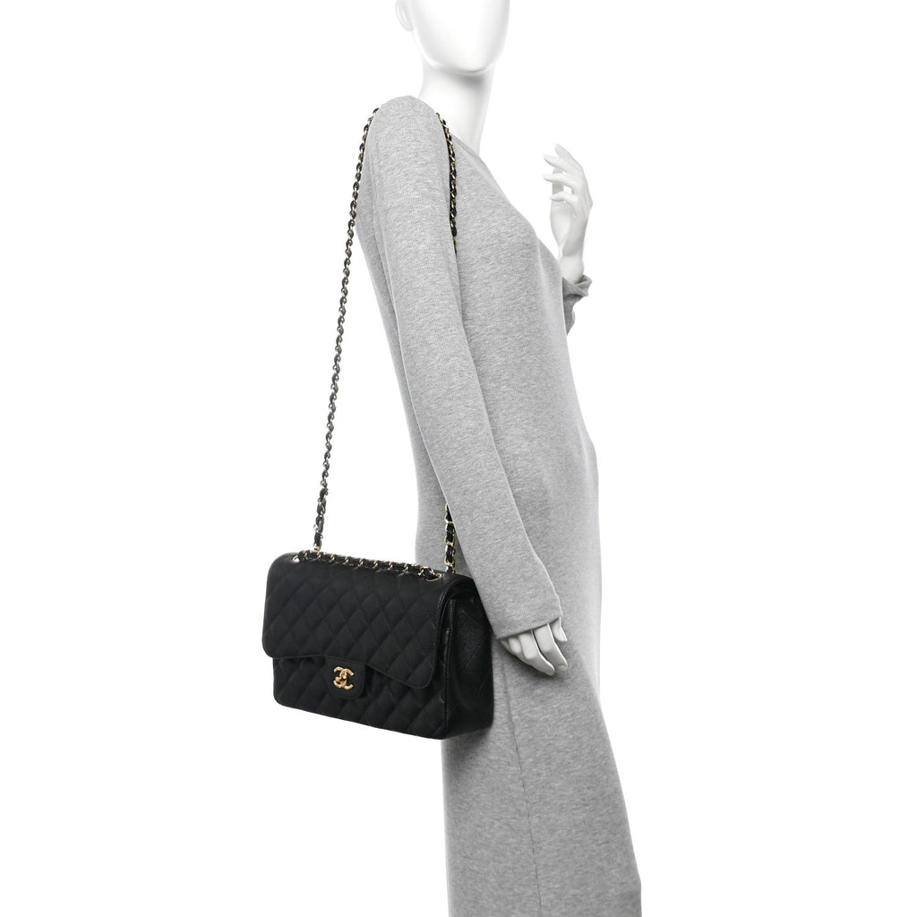 Caviar Quilted Jumbo Double Flap Black