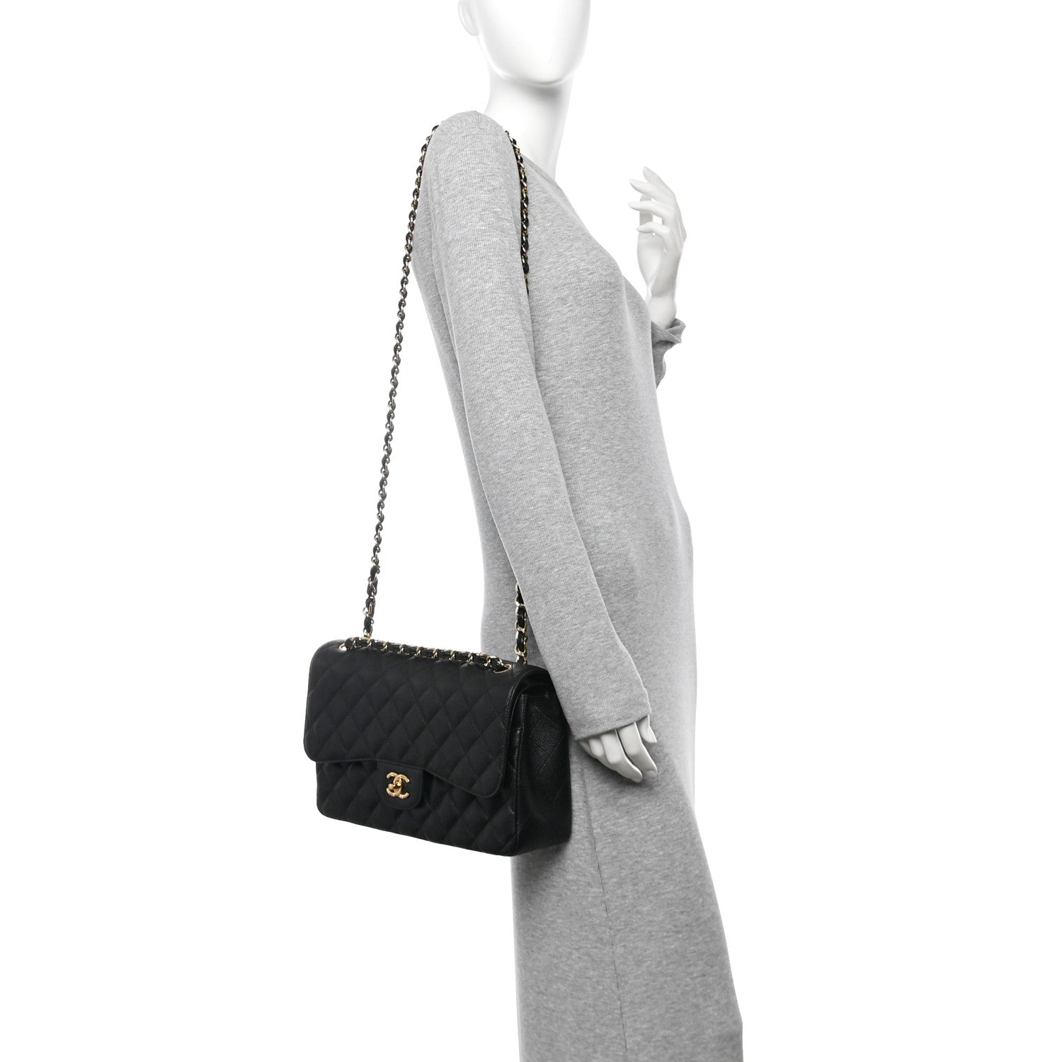 Caviar Quilted Jumbo Double Flap Black