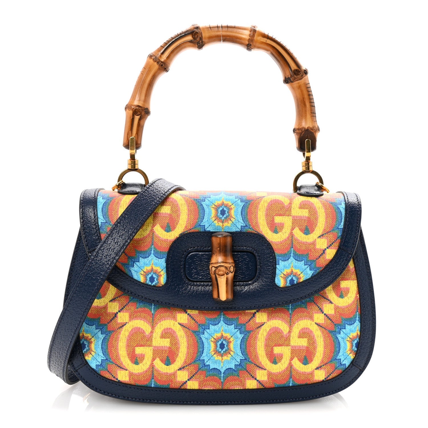 Calfskin Kaleidoscope Medium Bamboo 1947 Top Handle Bag Blue Orange Multicolor Blue Agata