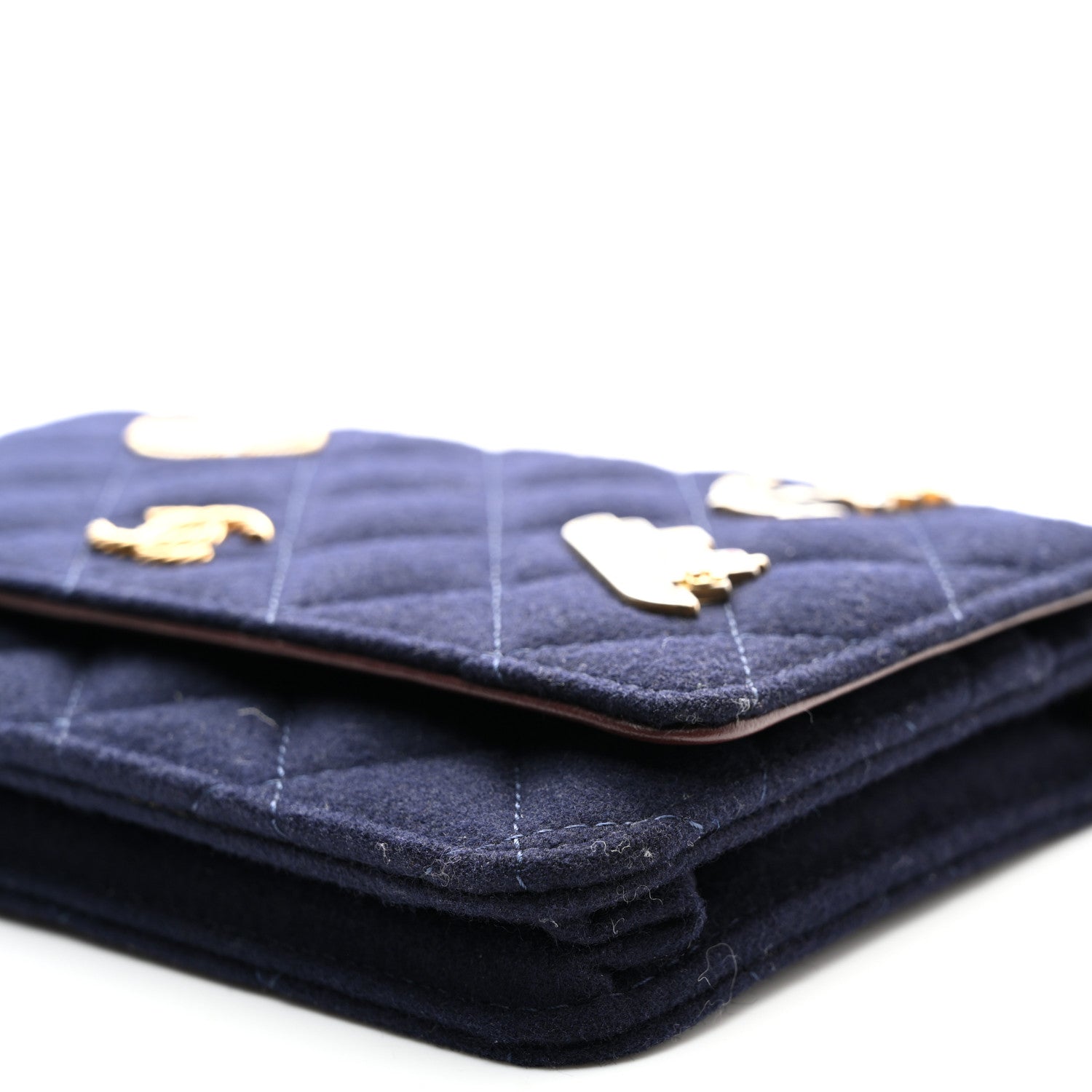Felt Quilted Paris-Hamburg Charms Wallet On Chain WOC Dark Navy