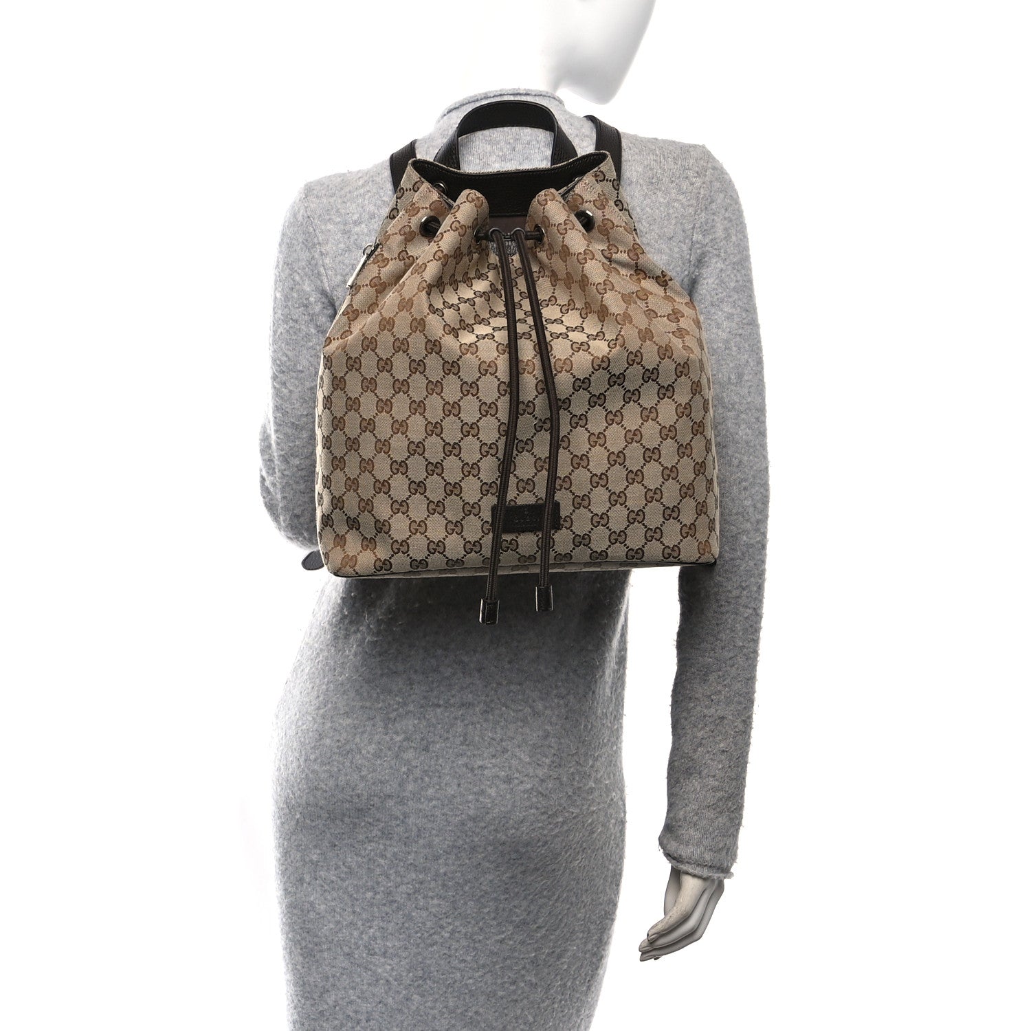 Monogram Dollar Calfskin O Drawstring Backpack Beige Ebony Testa di Moro Dark Chocolate