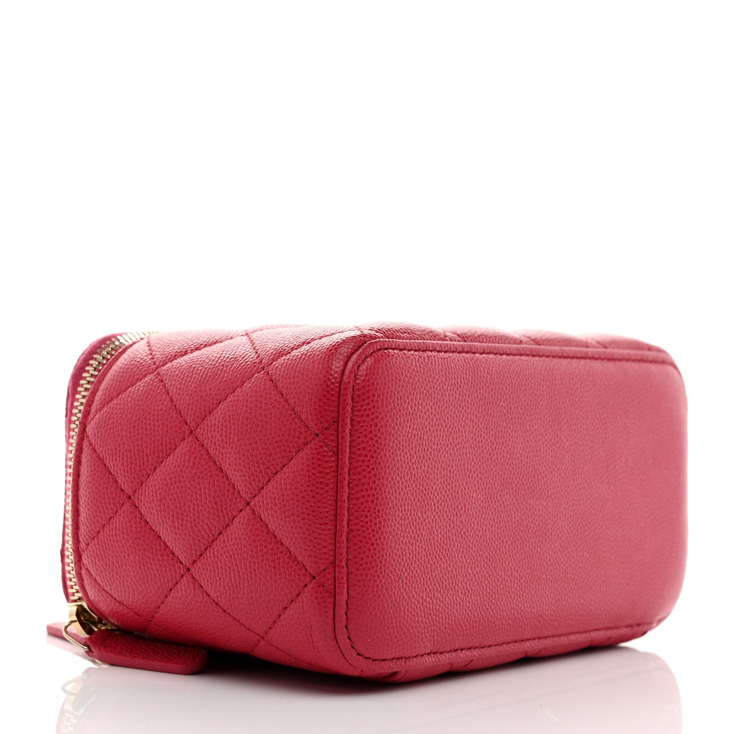 Caviar Quilted Small Vanity Case With Chain Pink