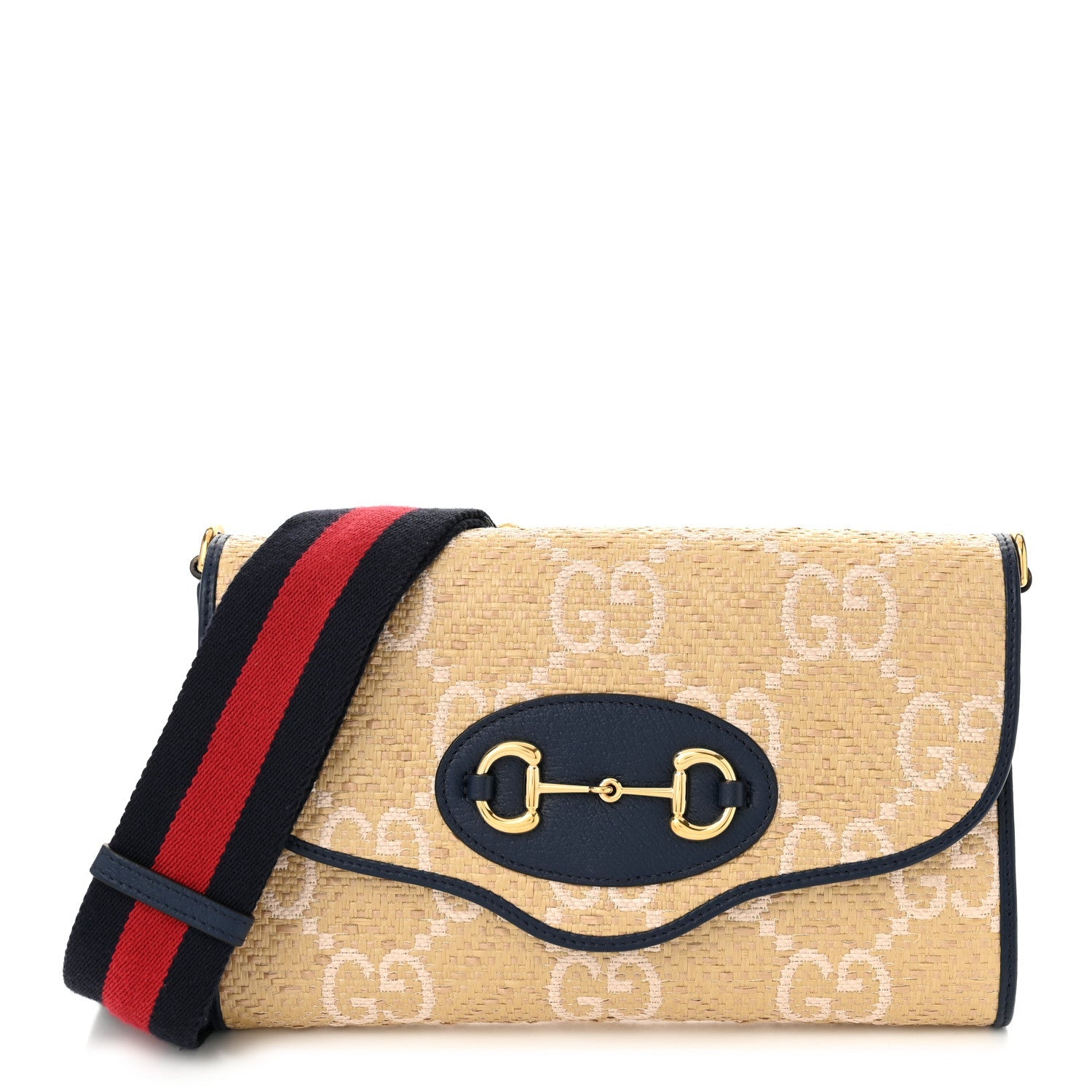 Raffia Textured Dollar Calfskin GG Monogram Web Small Horsebit 1955 Crossbody Bag
