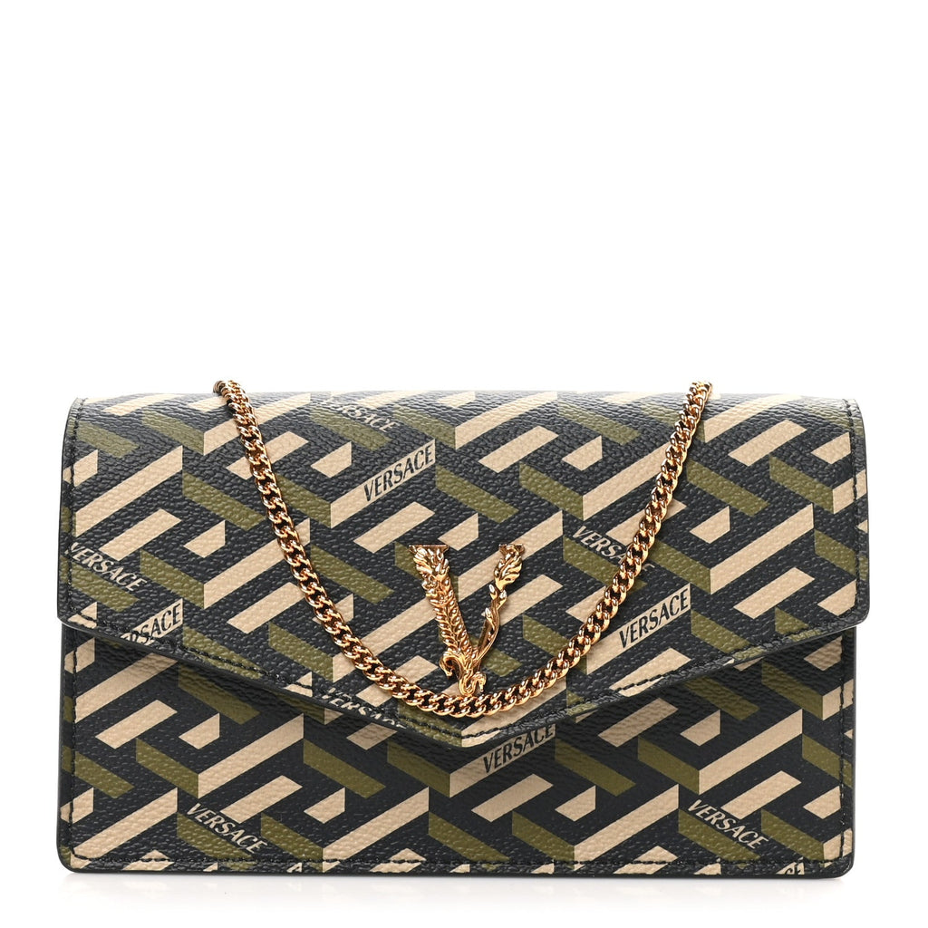 Coated Canvas Virtus La Greca Signature Shoulder Bag Black Khaki