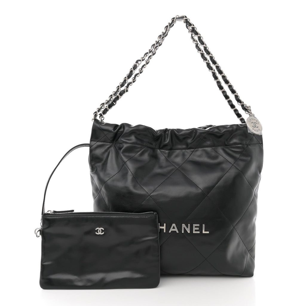 Shiny Calfskin Quilted Small Chanel 22 Black