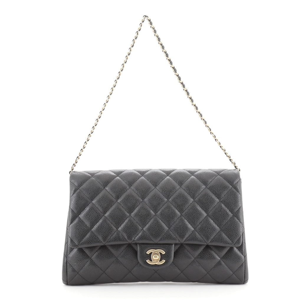Clutch with Chain Quilted Caviar