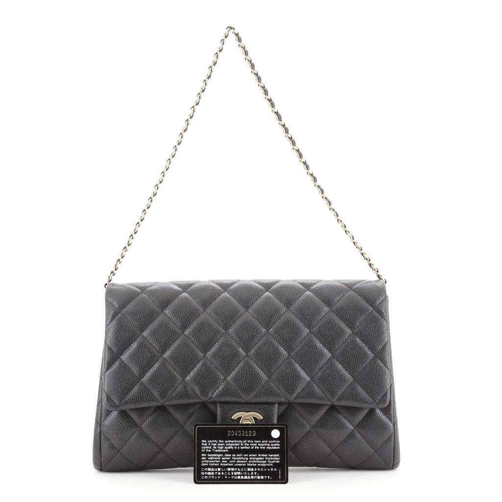 Clutch with Chain Quilted Caviar