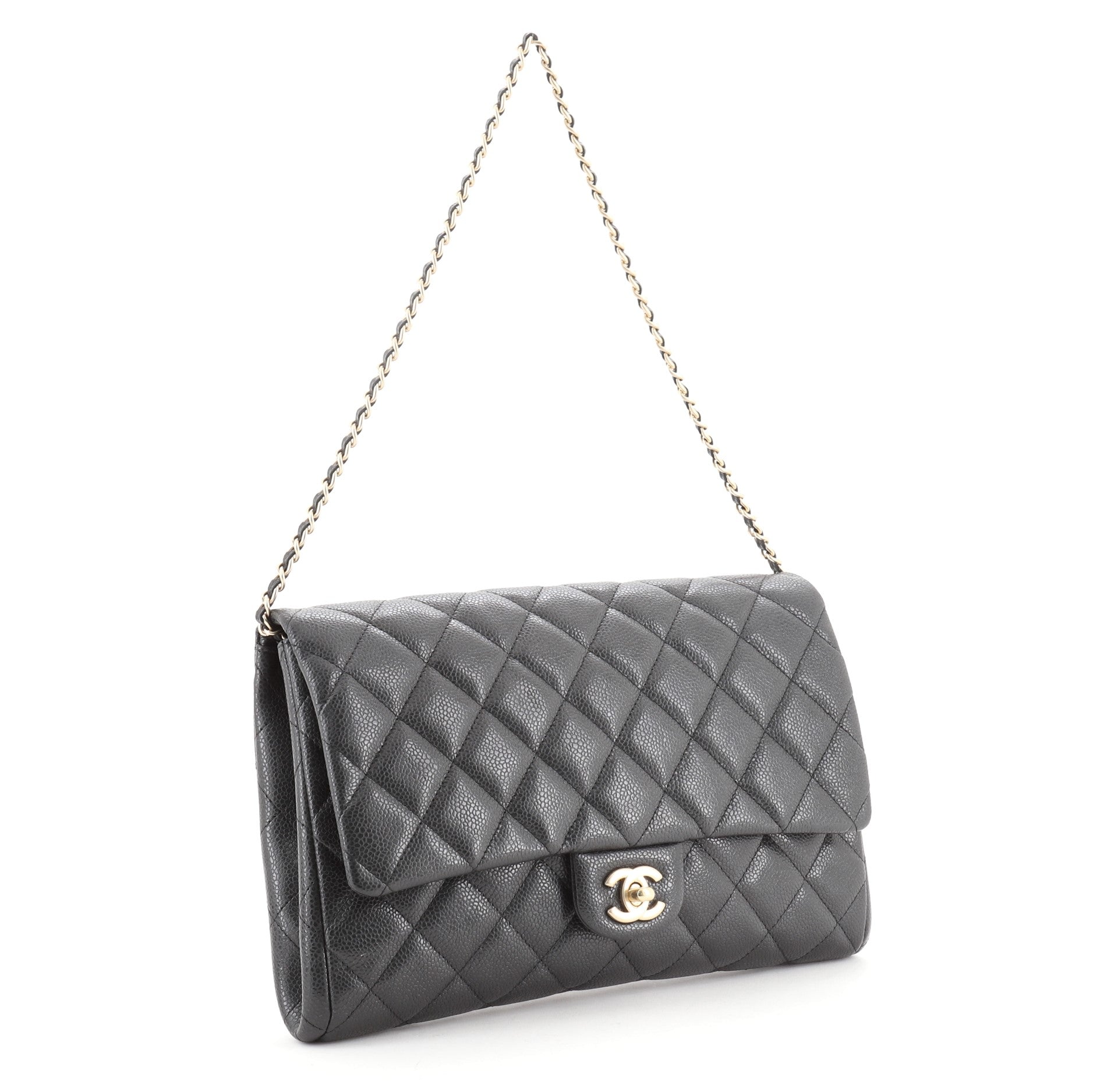 Clutch with Chain Quilted Caviar