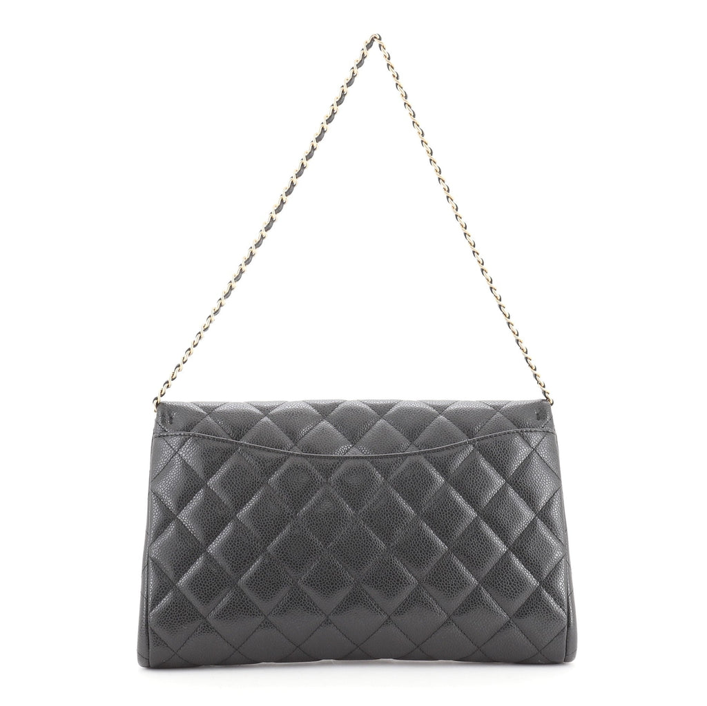 Clutch with Chain Quilted Caviar